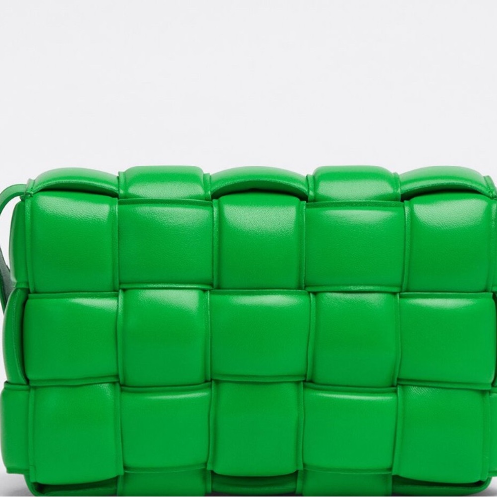 Green Crossbody bag; soft lambskin leather using padded Intreccio Craftsmanship.